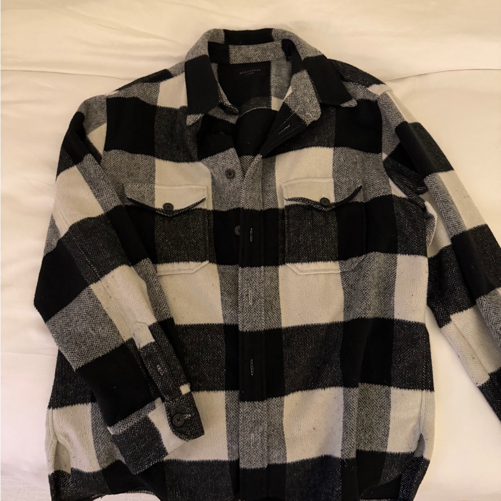 Allsaints - Black And White Buffalo Check Button-Up Shirt Jacket